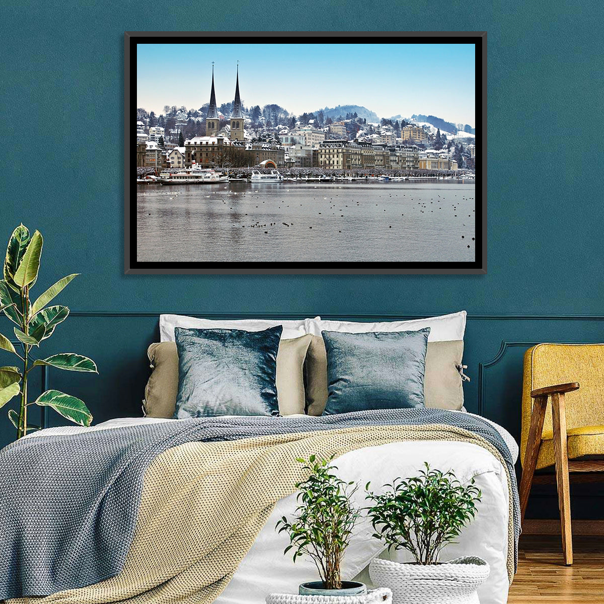 Hofkirche Lucerne Cityscape Wall Art in a room, landscape