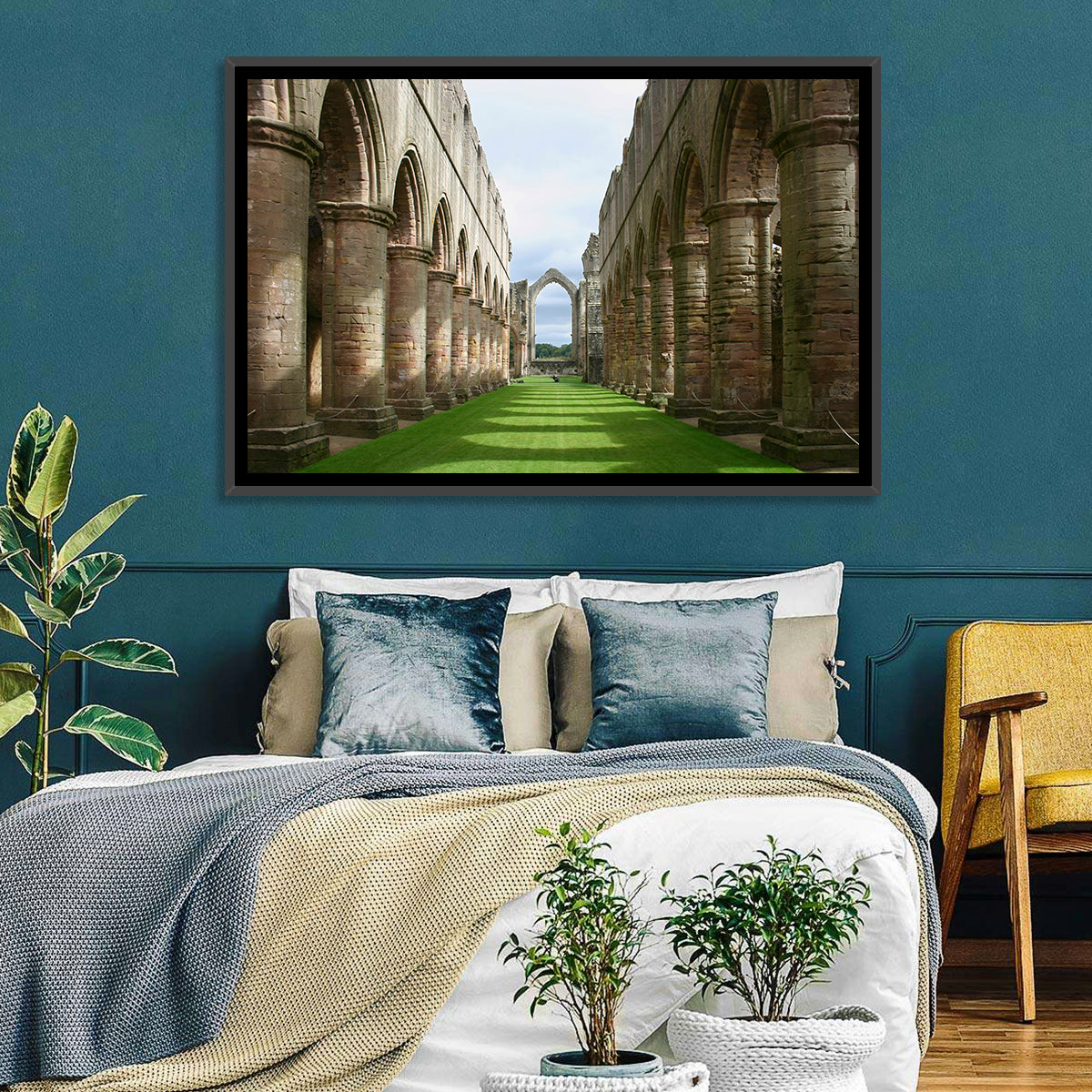 Fountains Abbey Ruins Grassy Nave View Wall Art in a room, landscape
