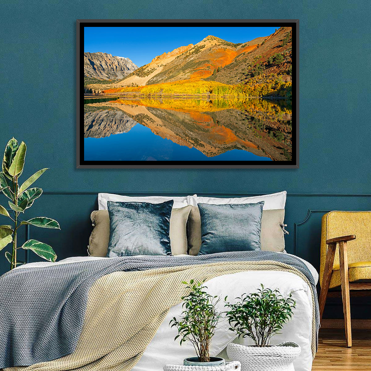 North Lake Autumn Reflection Wall Art in a room, landscape