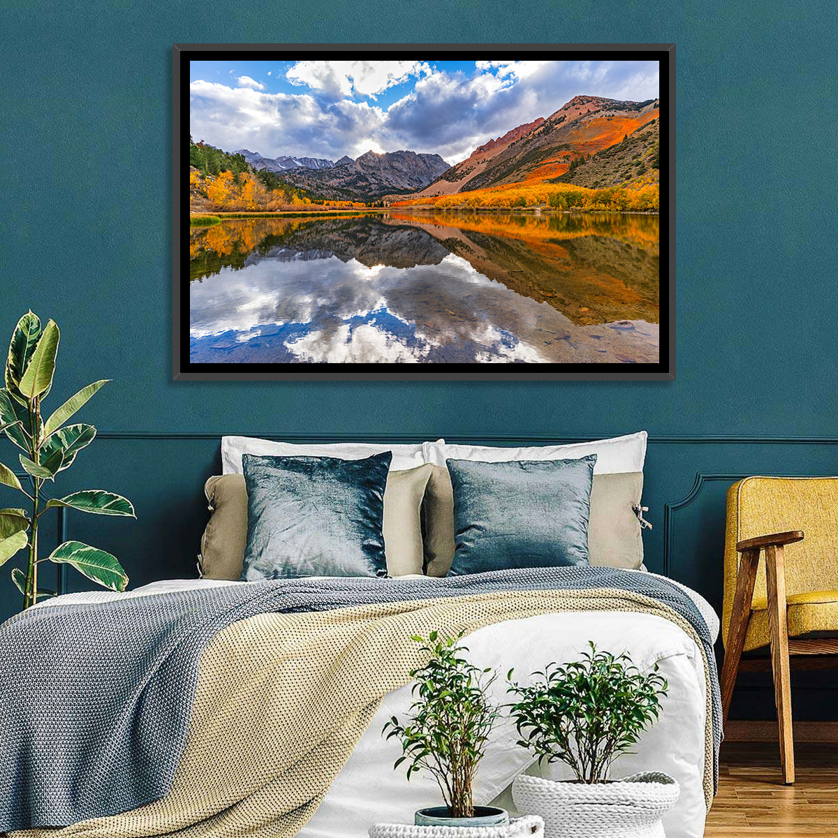 North Lake Autumn Reflection Wall Art in a room, landscape