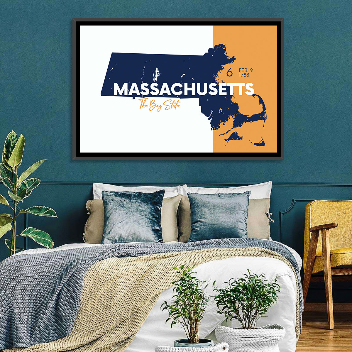 Massachusetts State Map Wall Art in a room, landscape