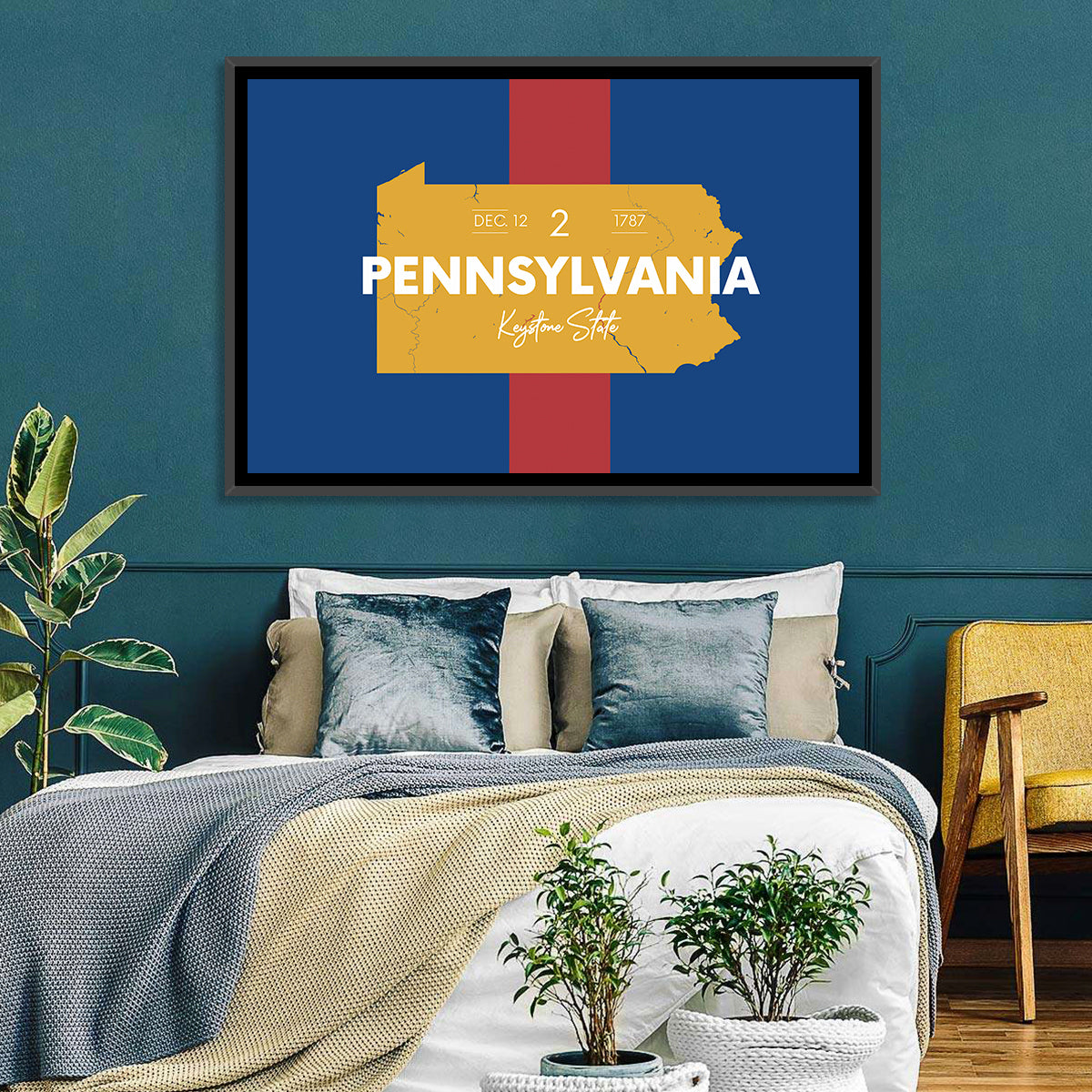 Keystone State Map Graphic Wall Art in a room, landscape