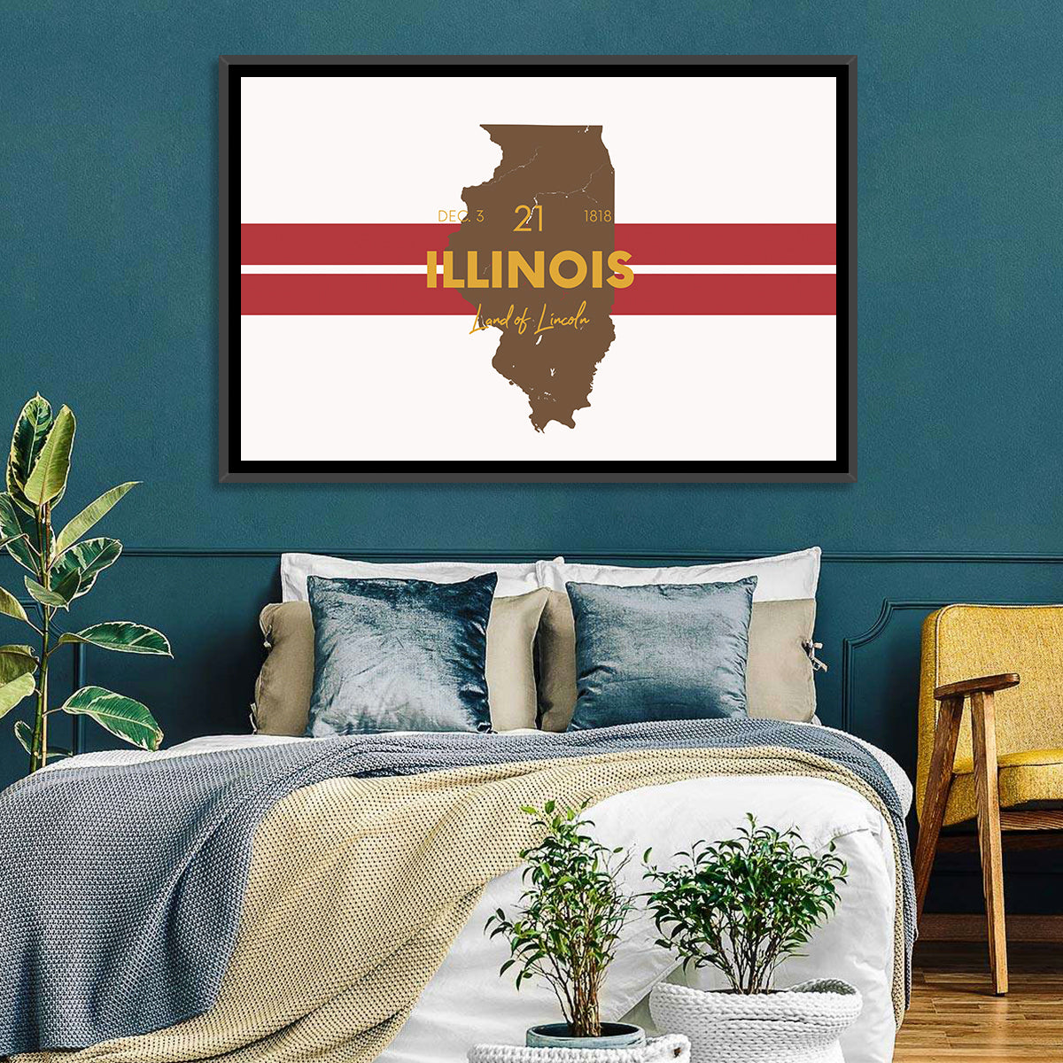 Illinois Map Land of Lincoln Wall Art