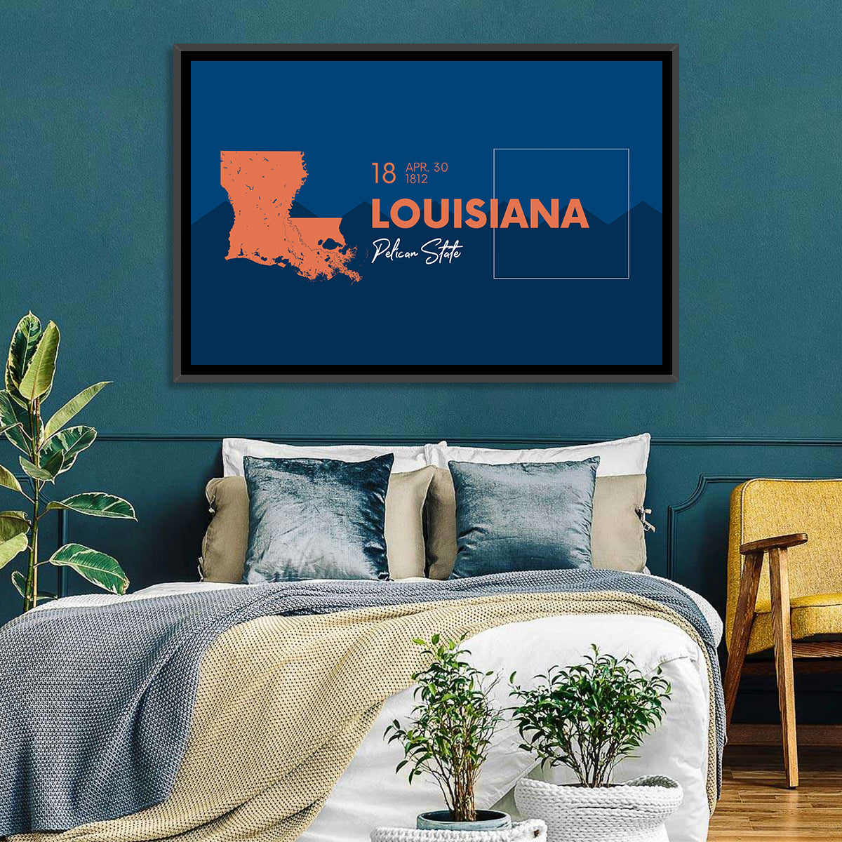 Louisiana Map, Pelican State Wall Art in a room, landscape