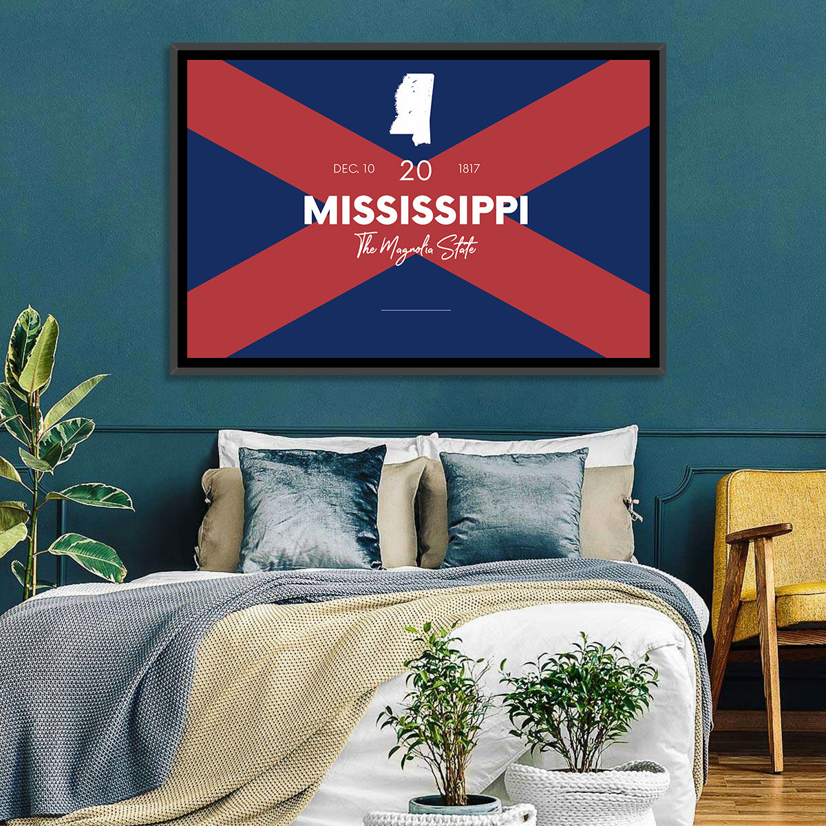 Mississippi Map, the Magnolia State Wall Art in a room, landscape
