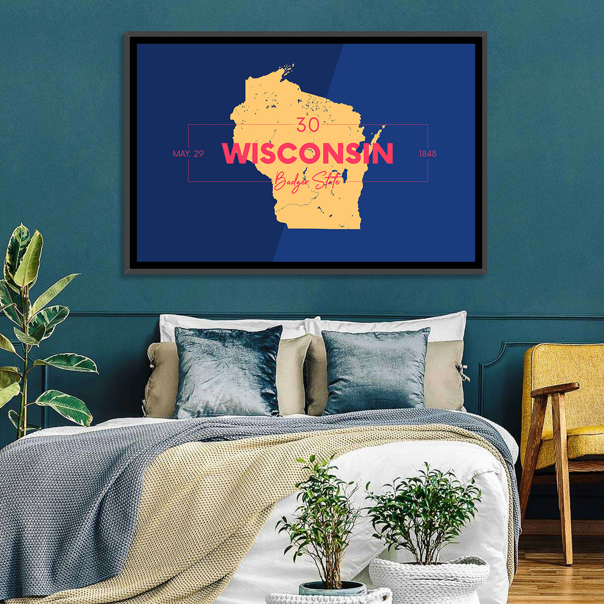 Badger State Map Wall Art in a room, landscape