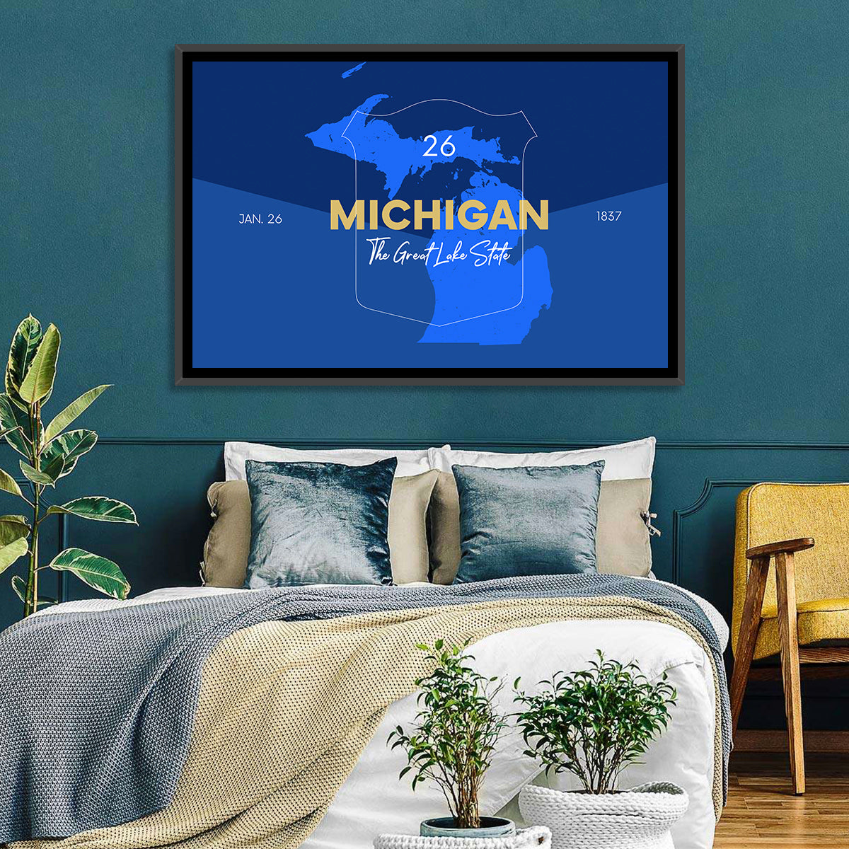 Michigan Shield Map Graphic Wall Art