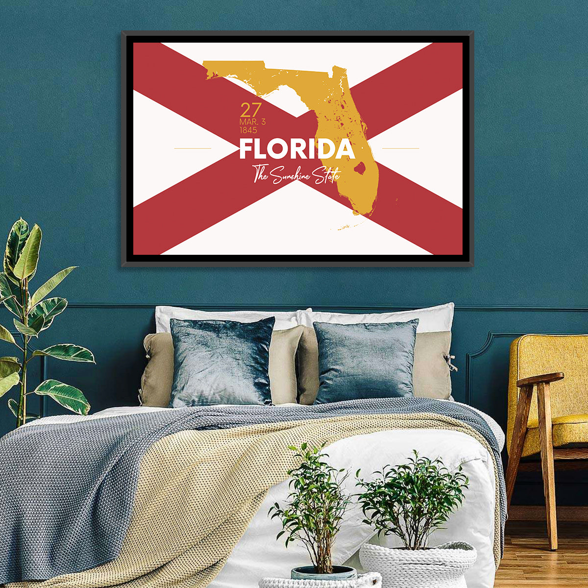 Florida Gold Map Graphic Wall Art in a room, landscape