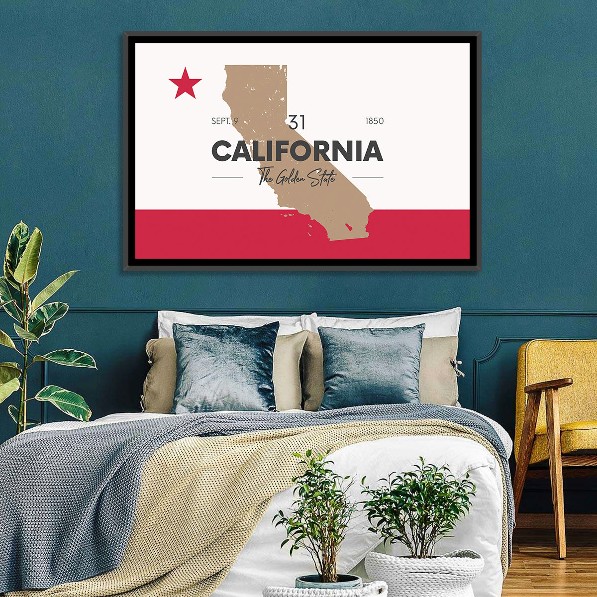 California Map with Red Star Wall Art