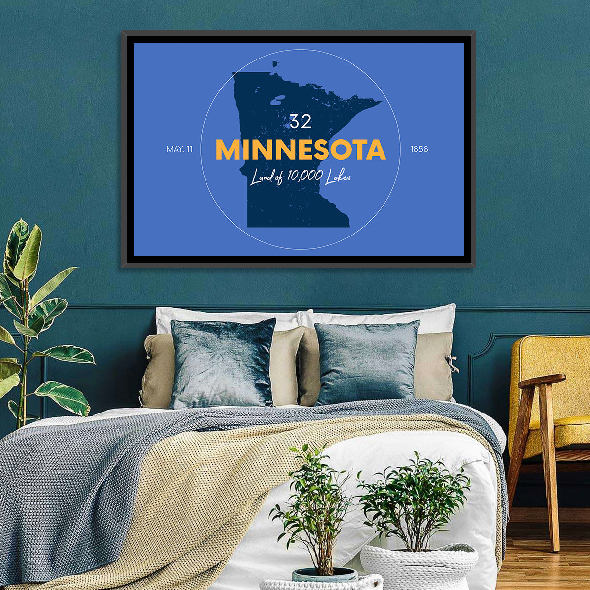 Minnesota State Outline Graphic Wall Art in a room, landscape