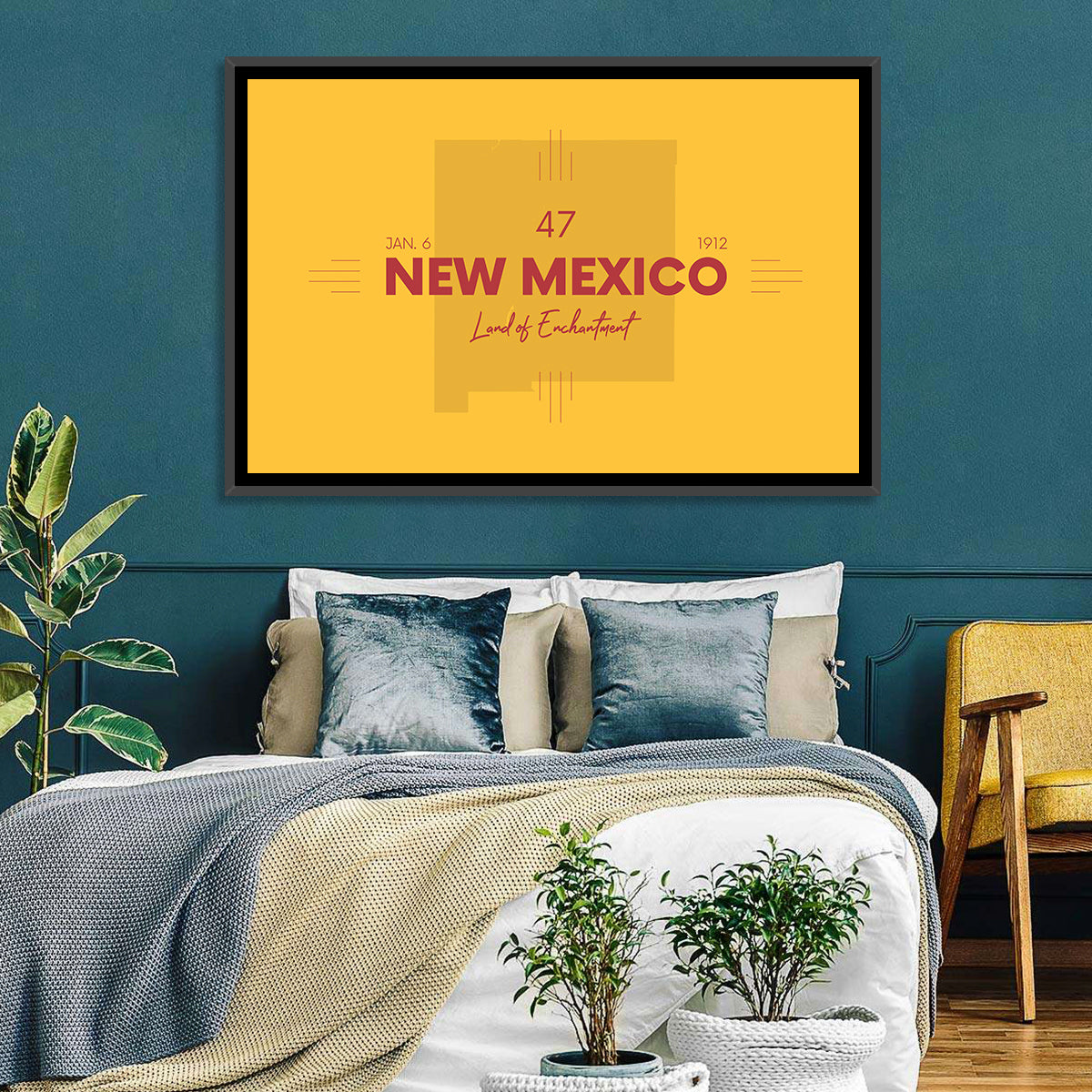 New Mexico Typographic Map 1912 Wall Art in a room, landscape