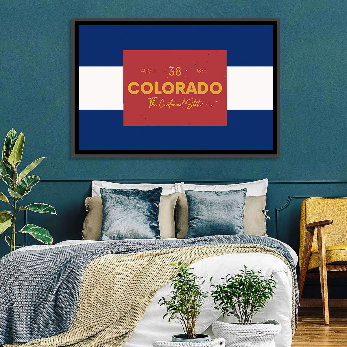 Colorado State Flag Map Wall Art in a room, landscape