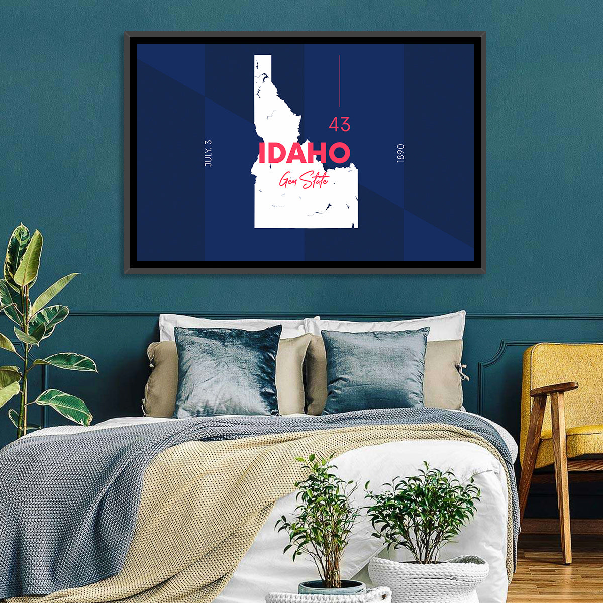 Idaho Gem State Map Wall Art