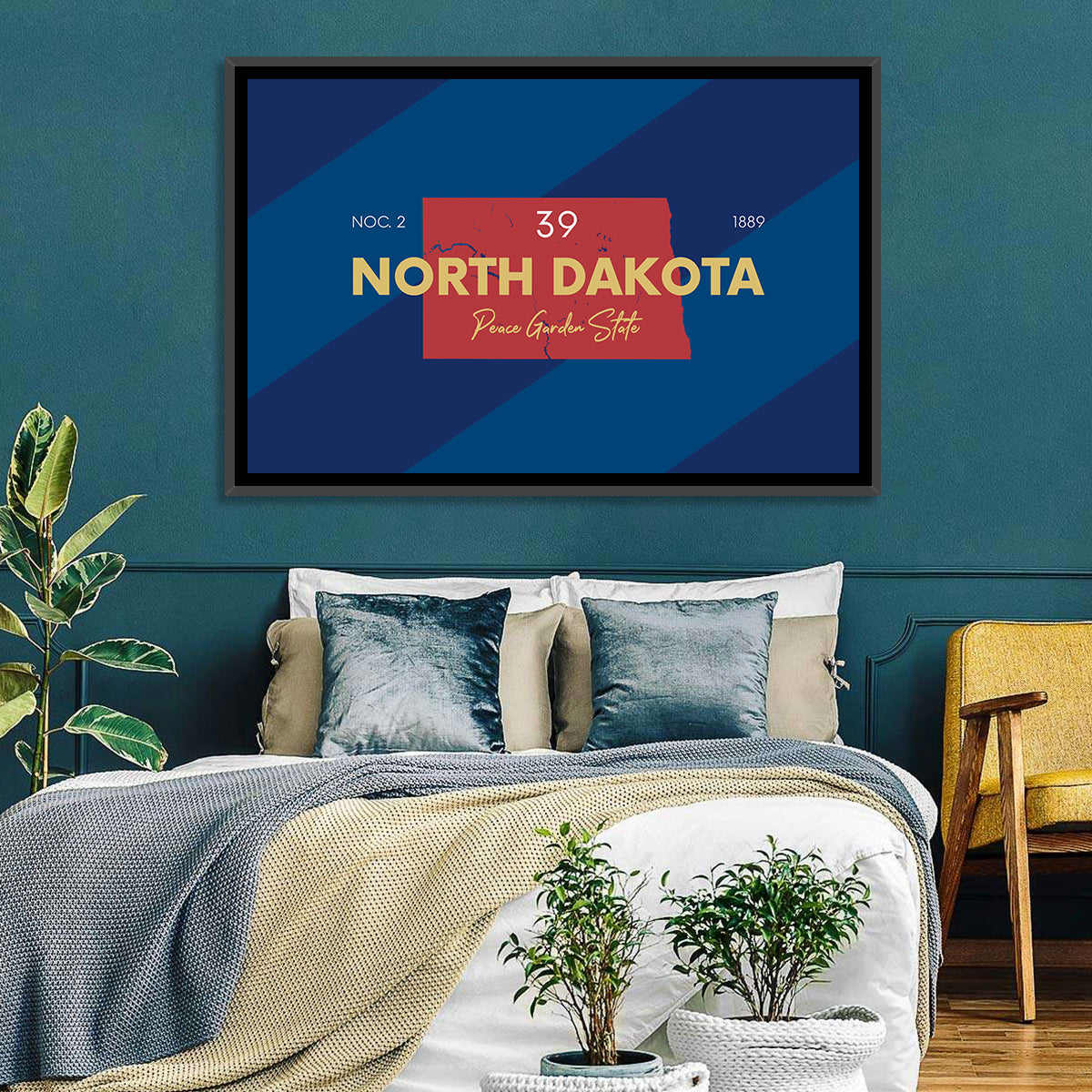 North Dakota Map Graphic Number 39 Wall Art in a room, landscape