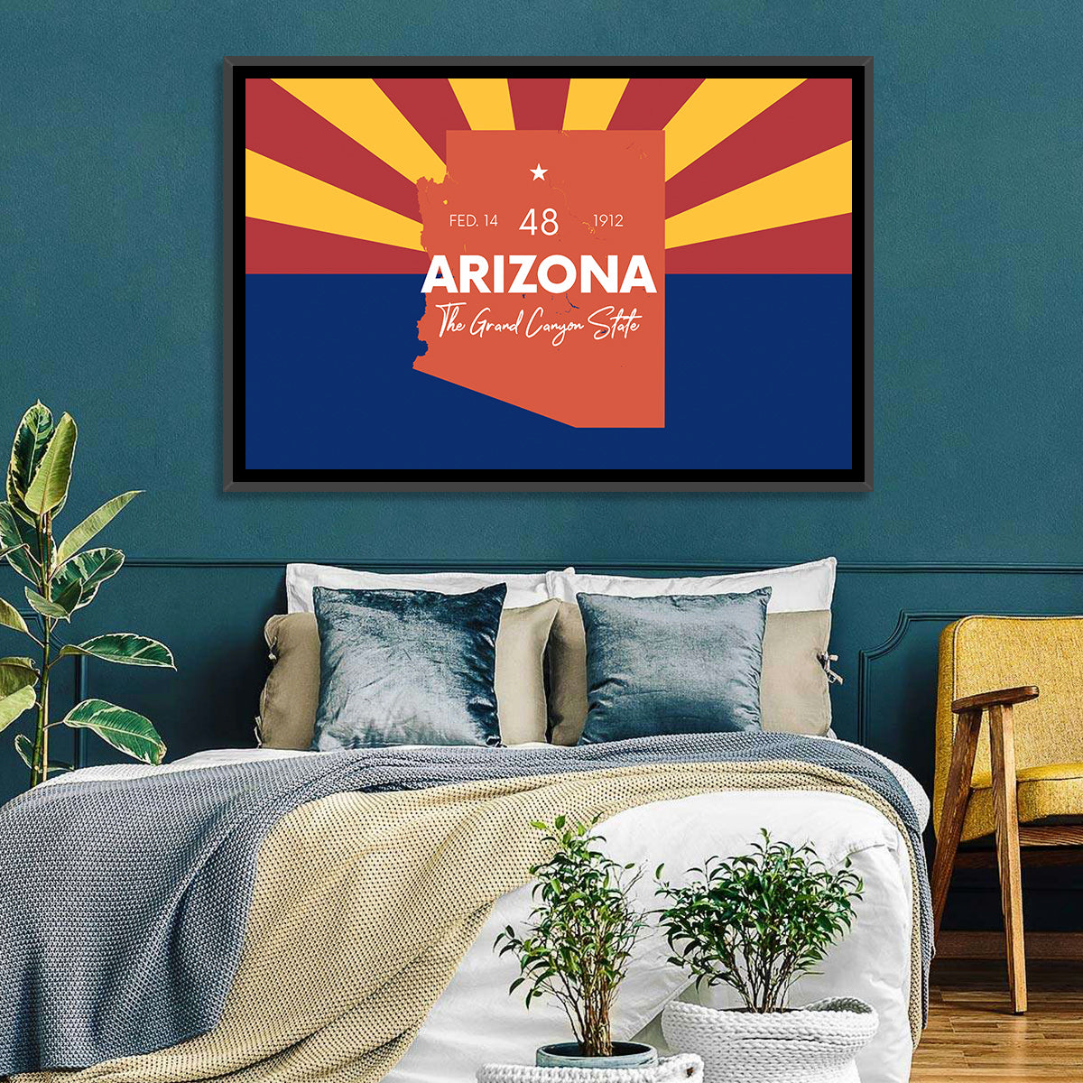Arizona Sunburst Map Wall Art in a room, landscape