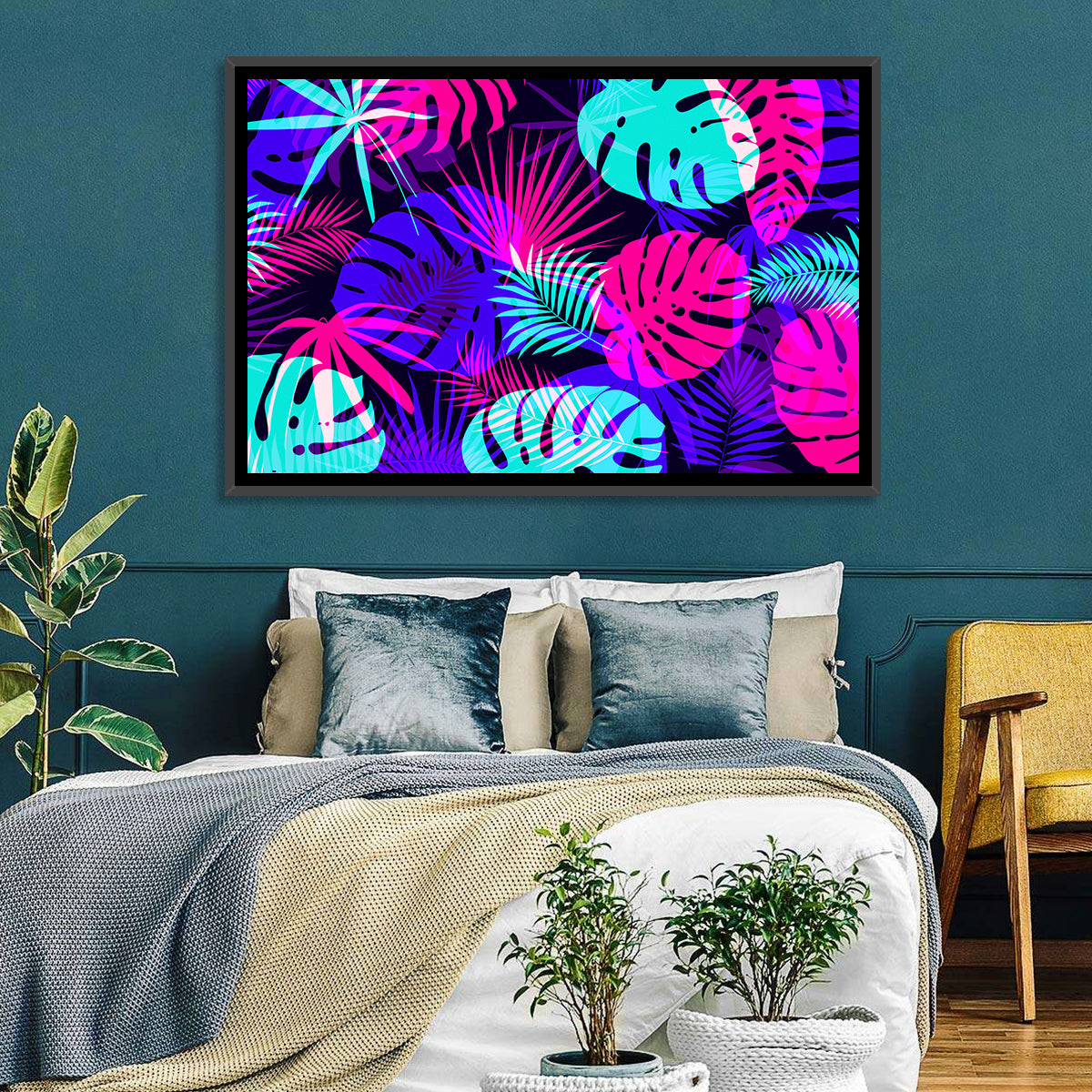 Neon Tropical Leaves Wall Art