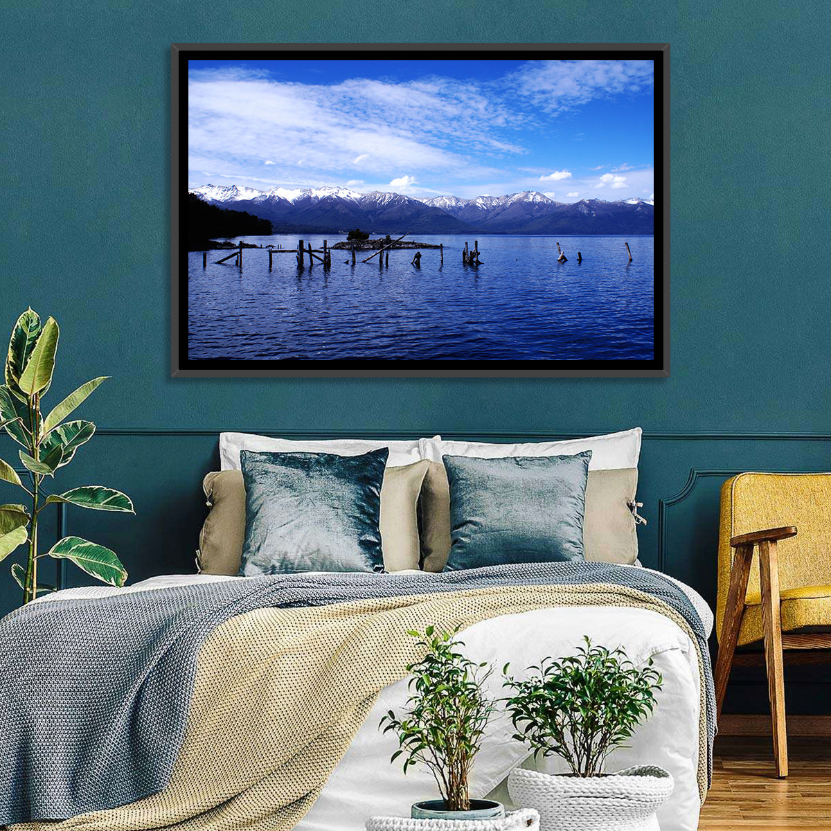 Nahuel Huapi Lake with Wooden Pilings Wall Art in a room, landscape