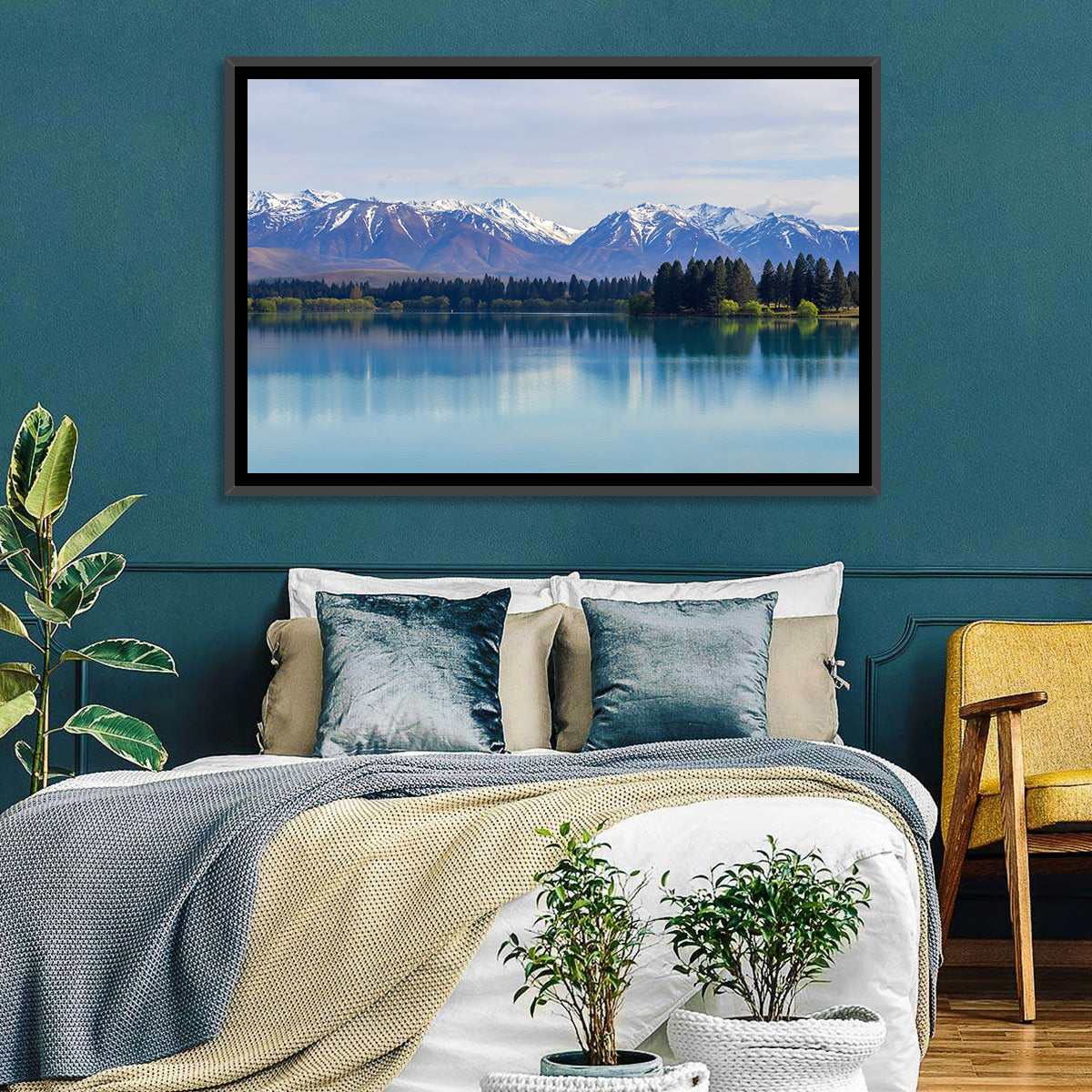 Lake Ruataniwha Reflection Wall Art in a room, landscape