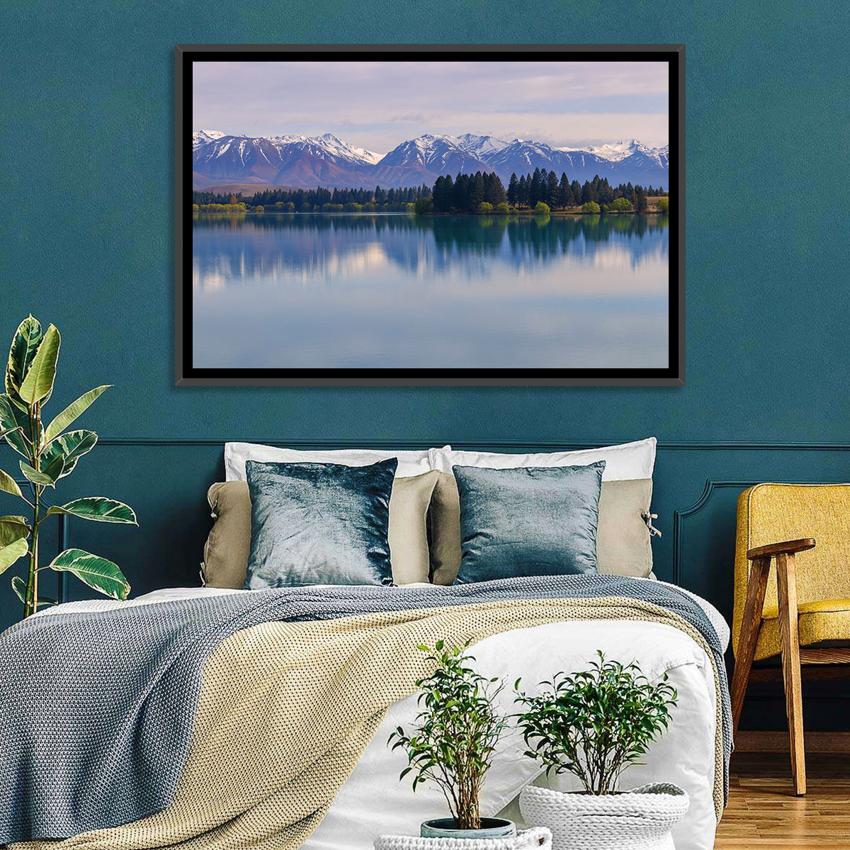 Ruataniwha Lake Reflection Wall Art in a room, landscape