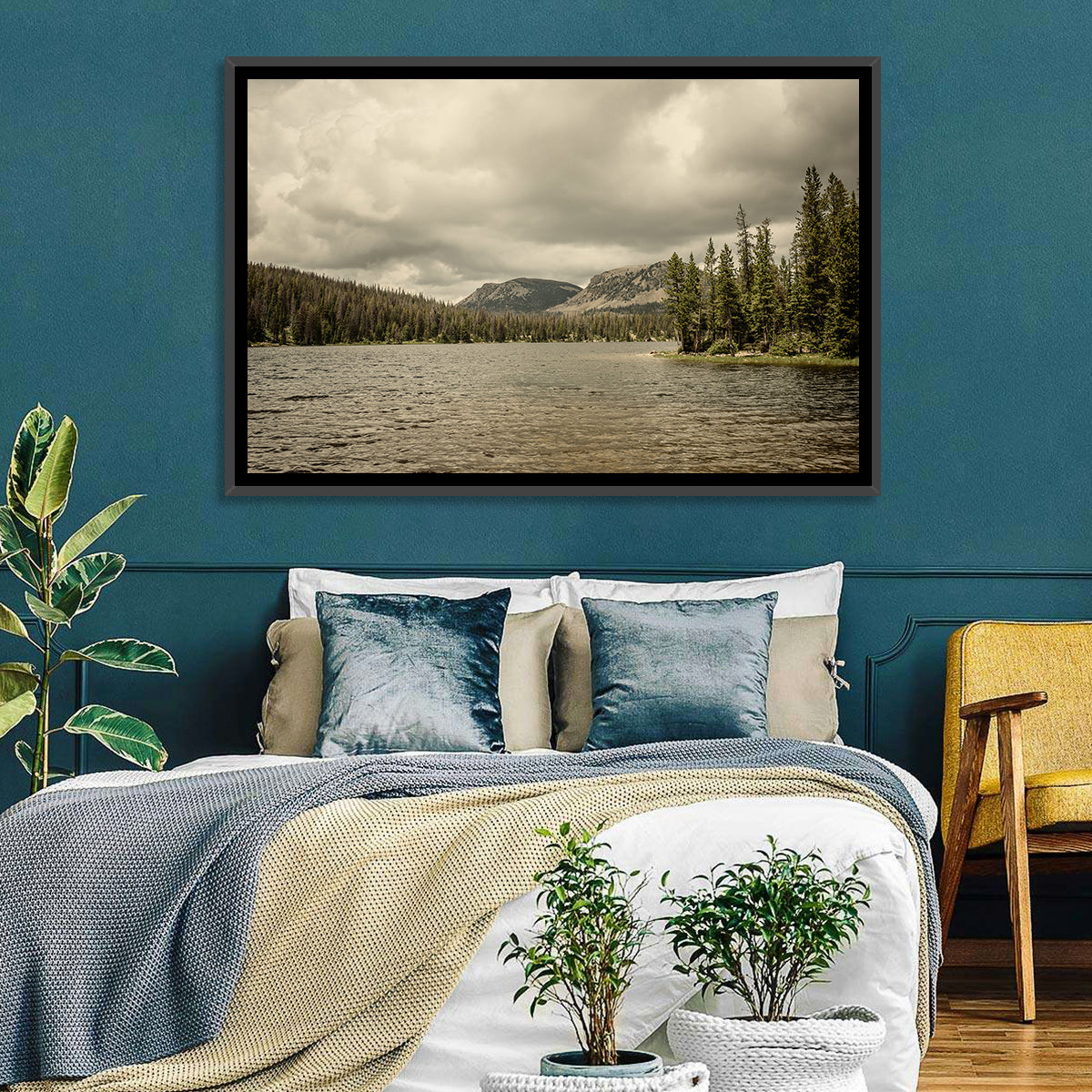 Mirror Lake Reflection Wall Art in a room, landscape