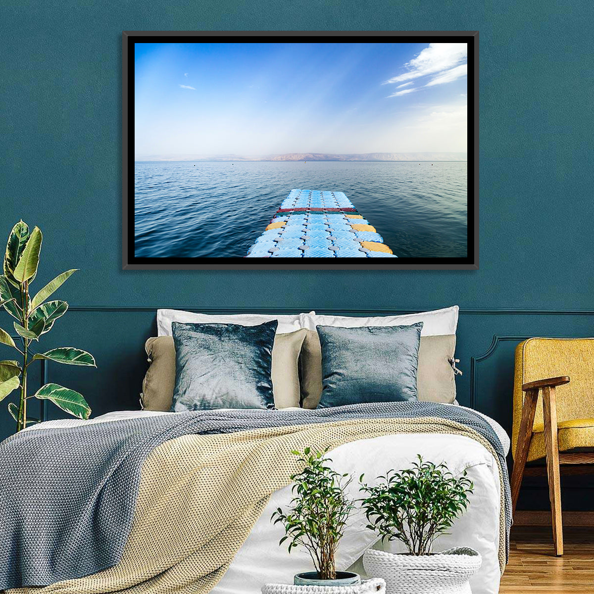Galilee Floating Dock at Tiberias Wall Art in a room, landscape