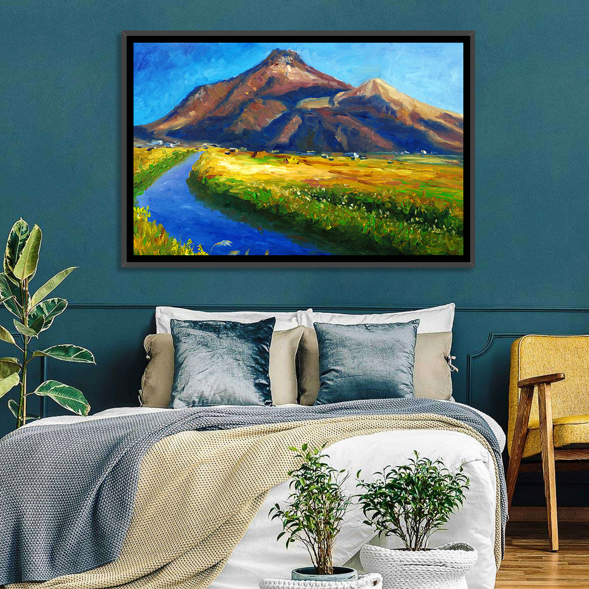 Mountains Village Stream Wall Art