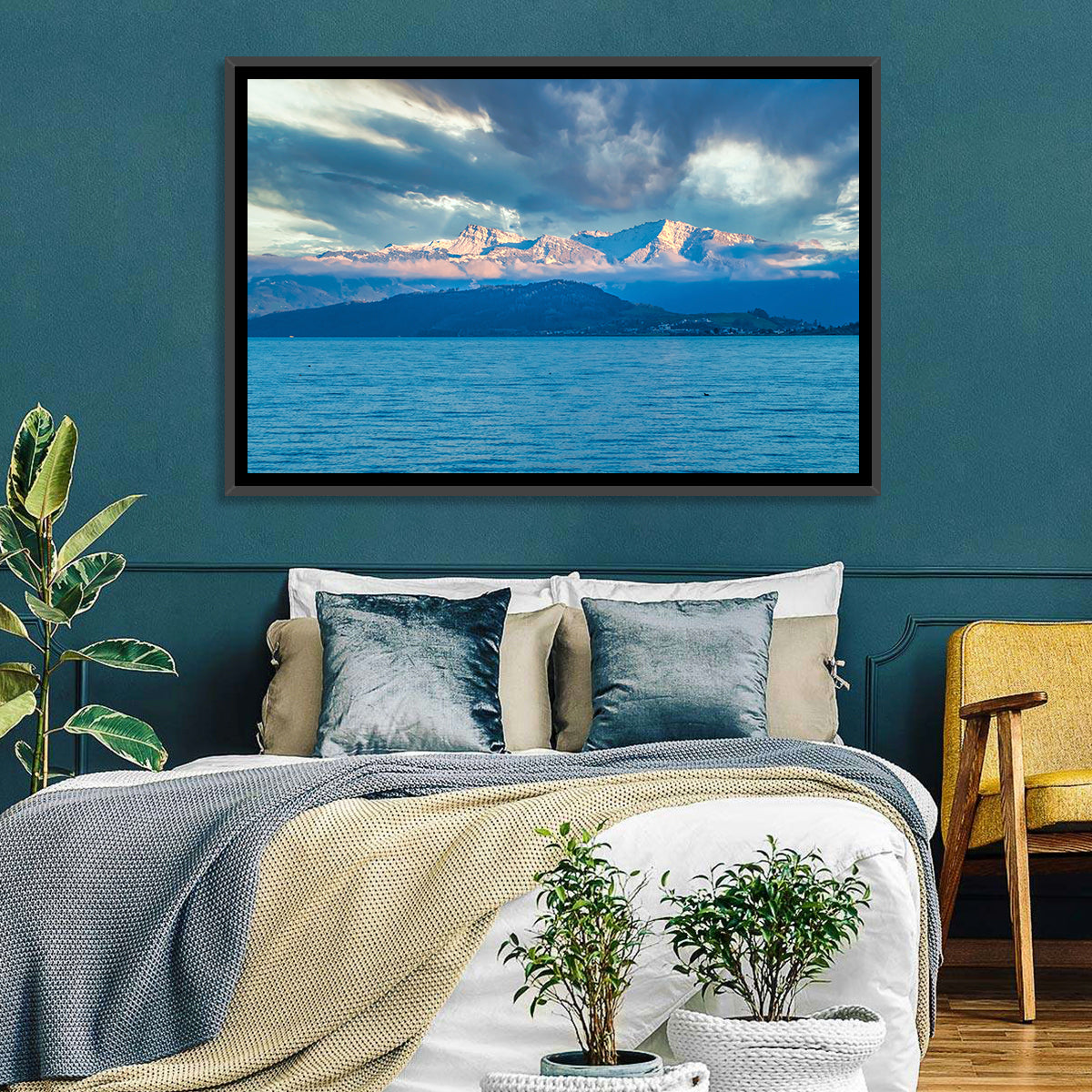 Lake Obersee Golden Hour Wall Art in a room, landscape