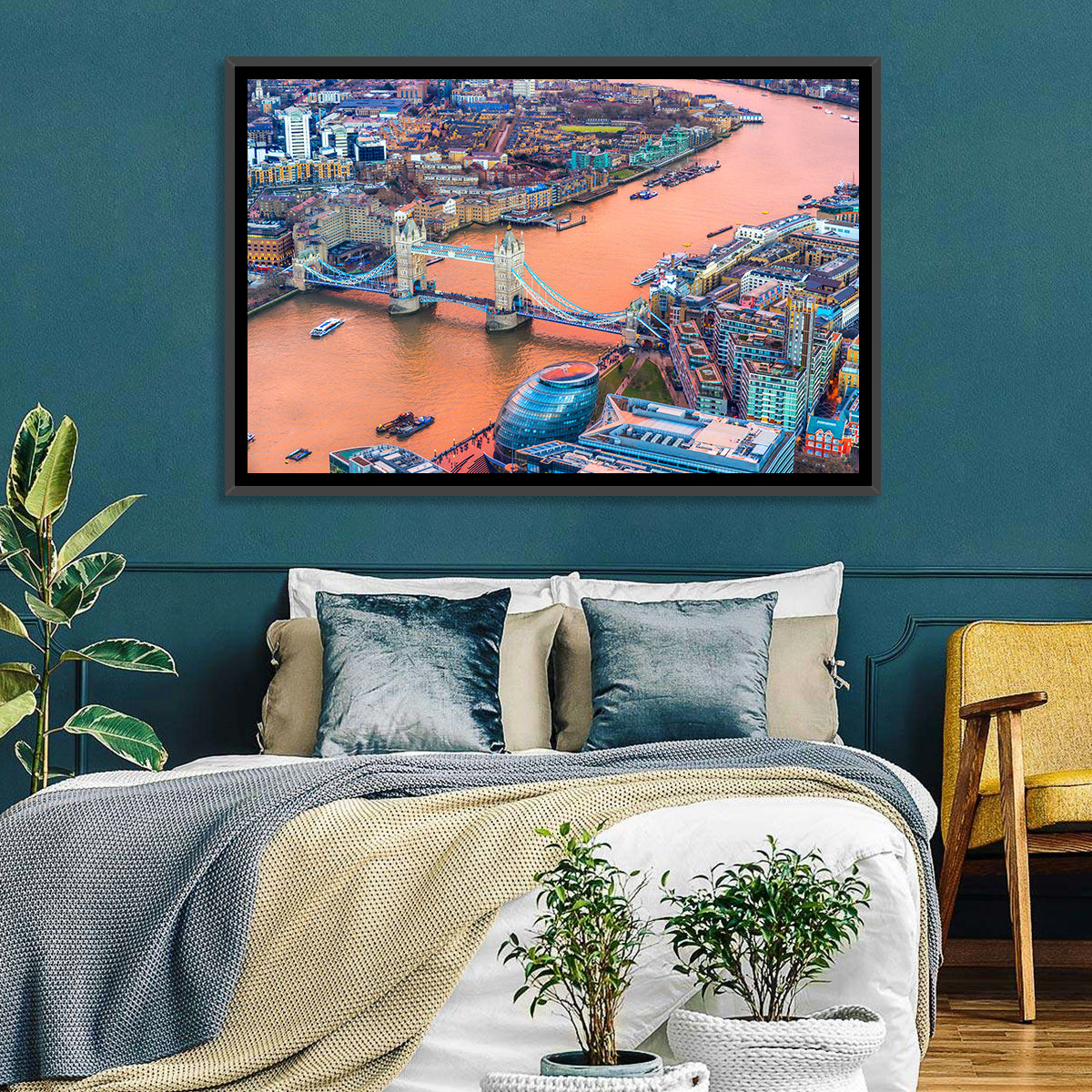Tower Bridge Over the Thames Wall Art in a room, landscape