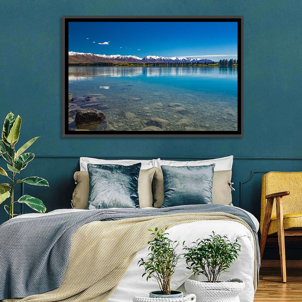 Lake Ruataniwha Reflection Wall Art in a room, landscape