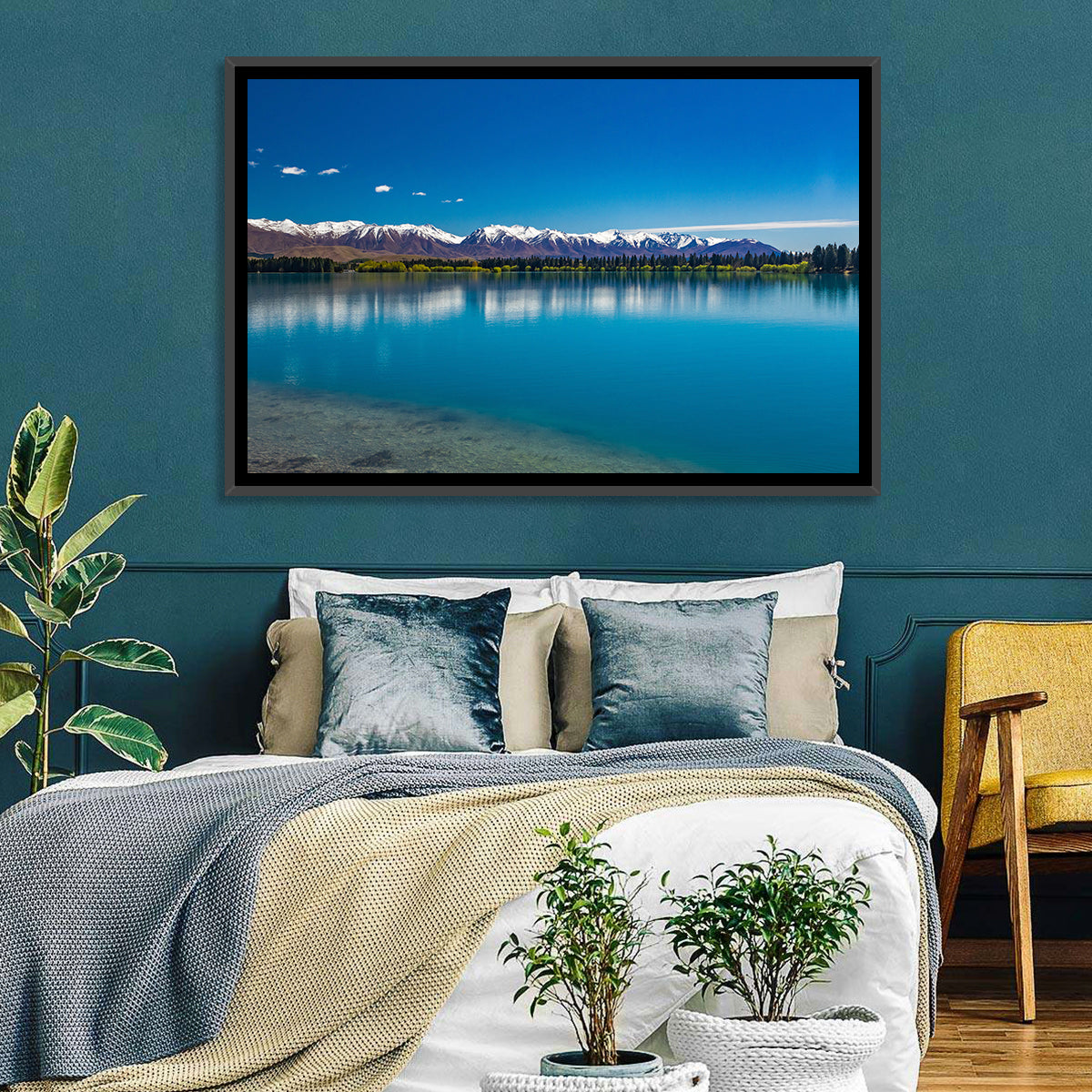 Lake Ruataniwha Reflection Wall Art in a room, landscape