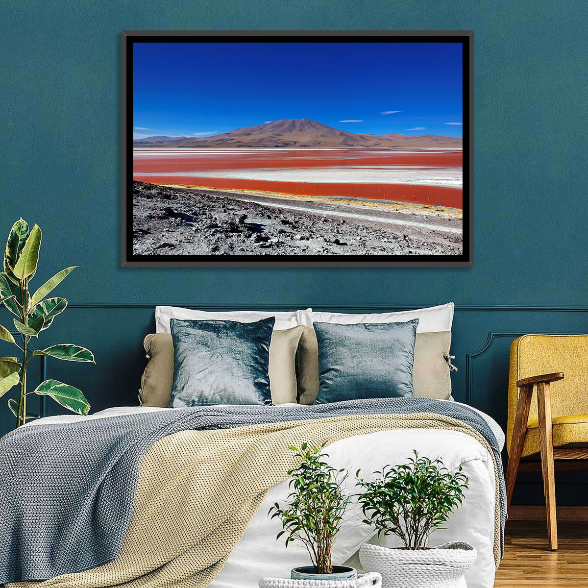 Laguna Colorada Red Lake Wall Art in a room, landscape