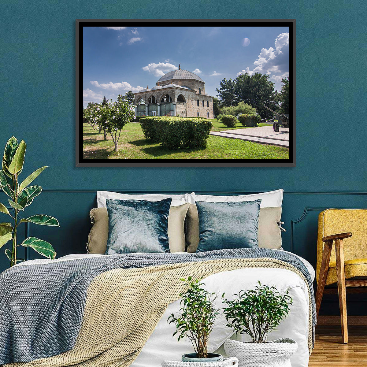 Sunlit Old Mosque in Izmail Wall Art in a room, landscape