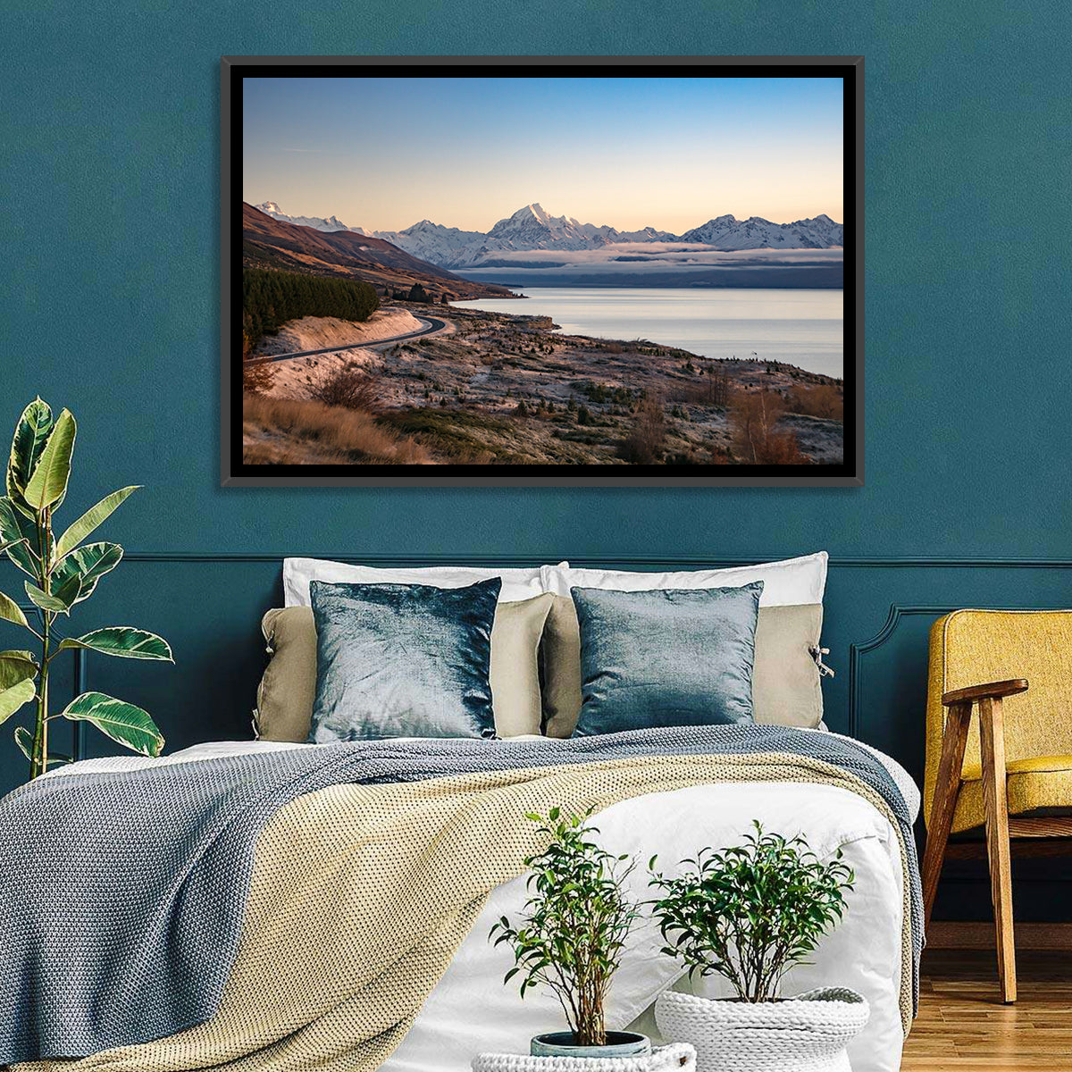 Mount Cook Over Lake Pukaki Wall Art in a room, landscape