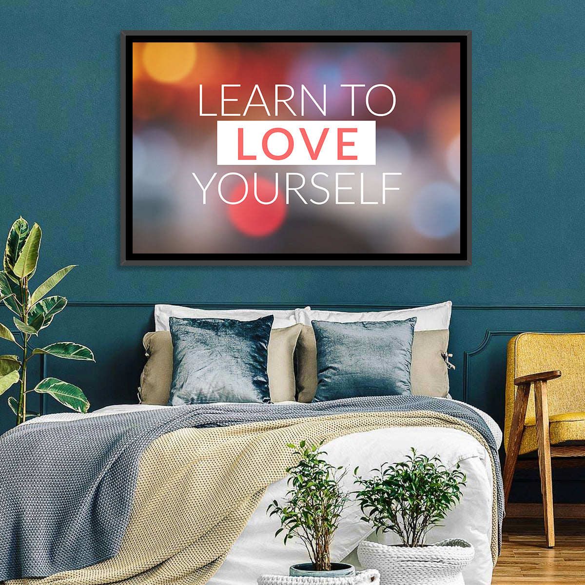 Learn to Love Yourself Wall Art in a room, landscape