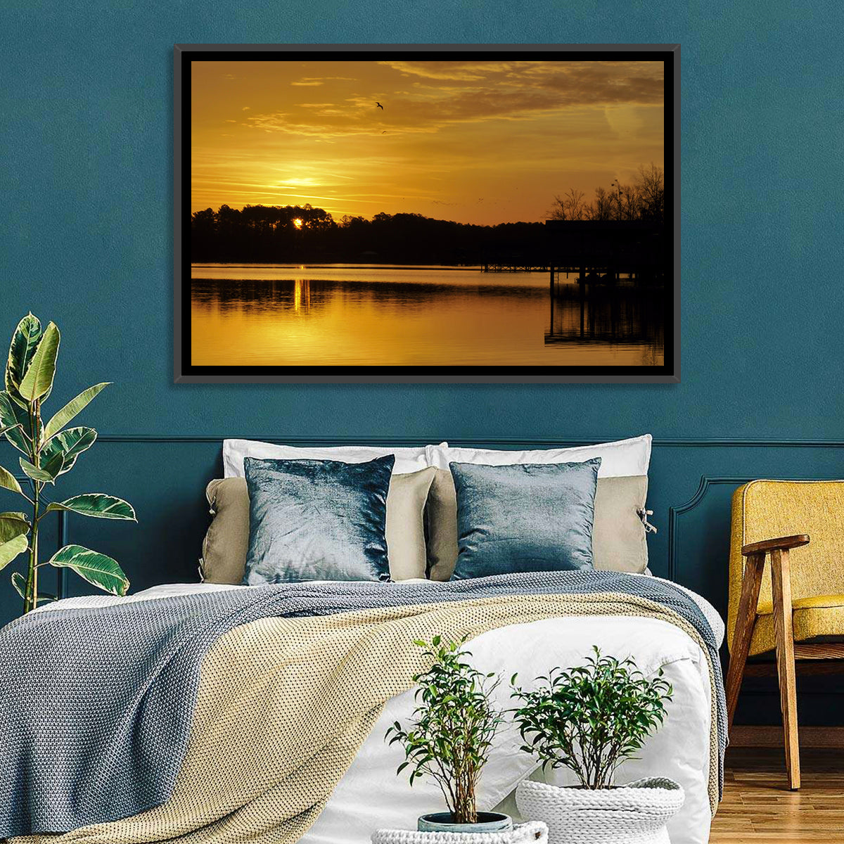 Lake Weiss Sunset Reflection Wall Art in a room, landscape