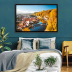 Český Krumlov River Weir in Autumn Wall Art