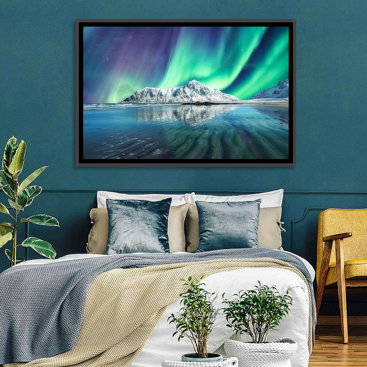 Aurora Over Skagsanden Beach Wall Art in a room, landscape