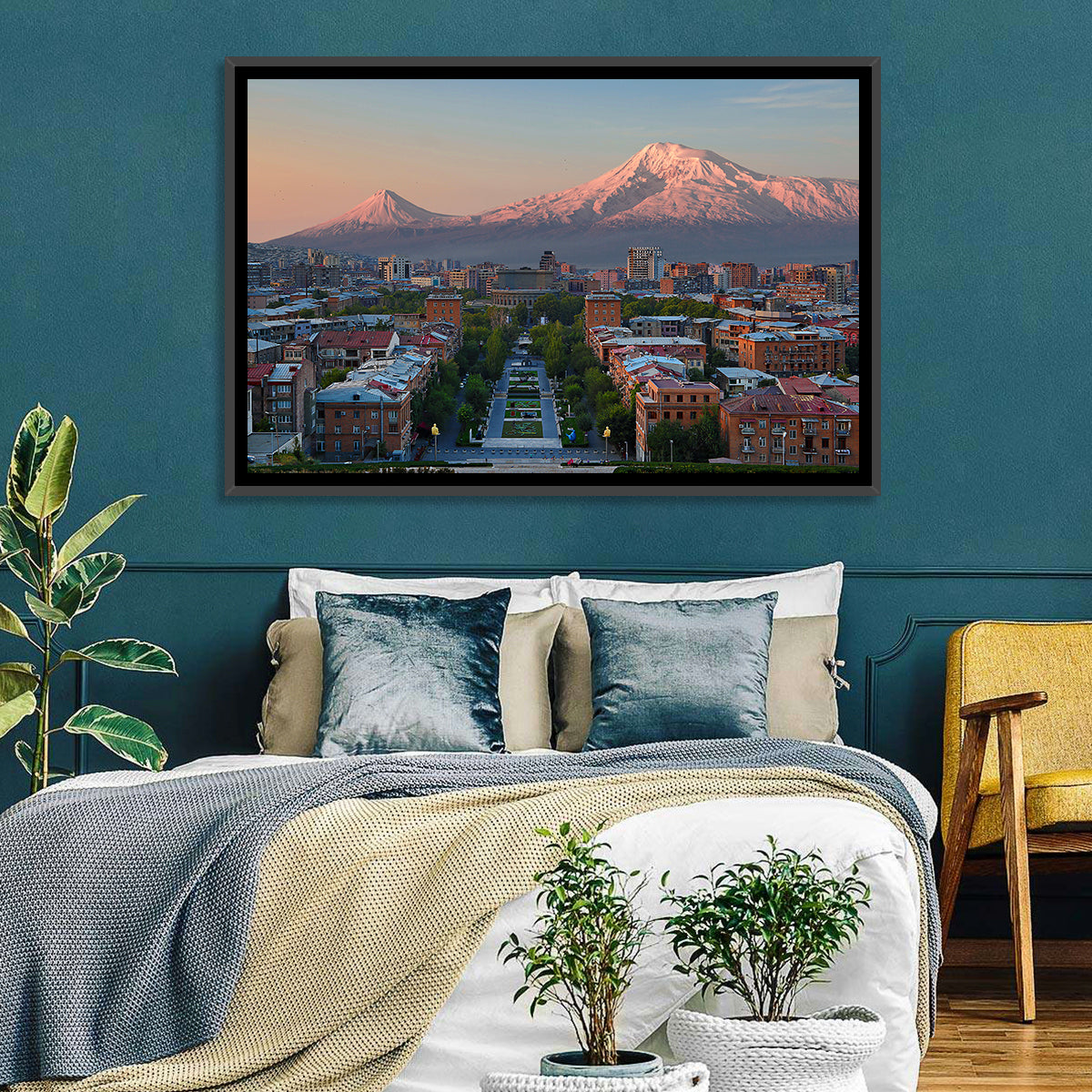 Sunset Over Mount Ararat from Yerevan Wall Art in a room, landscape