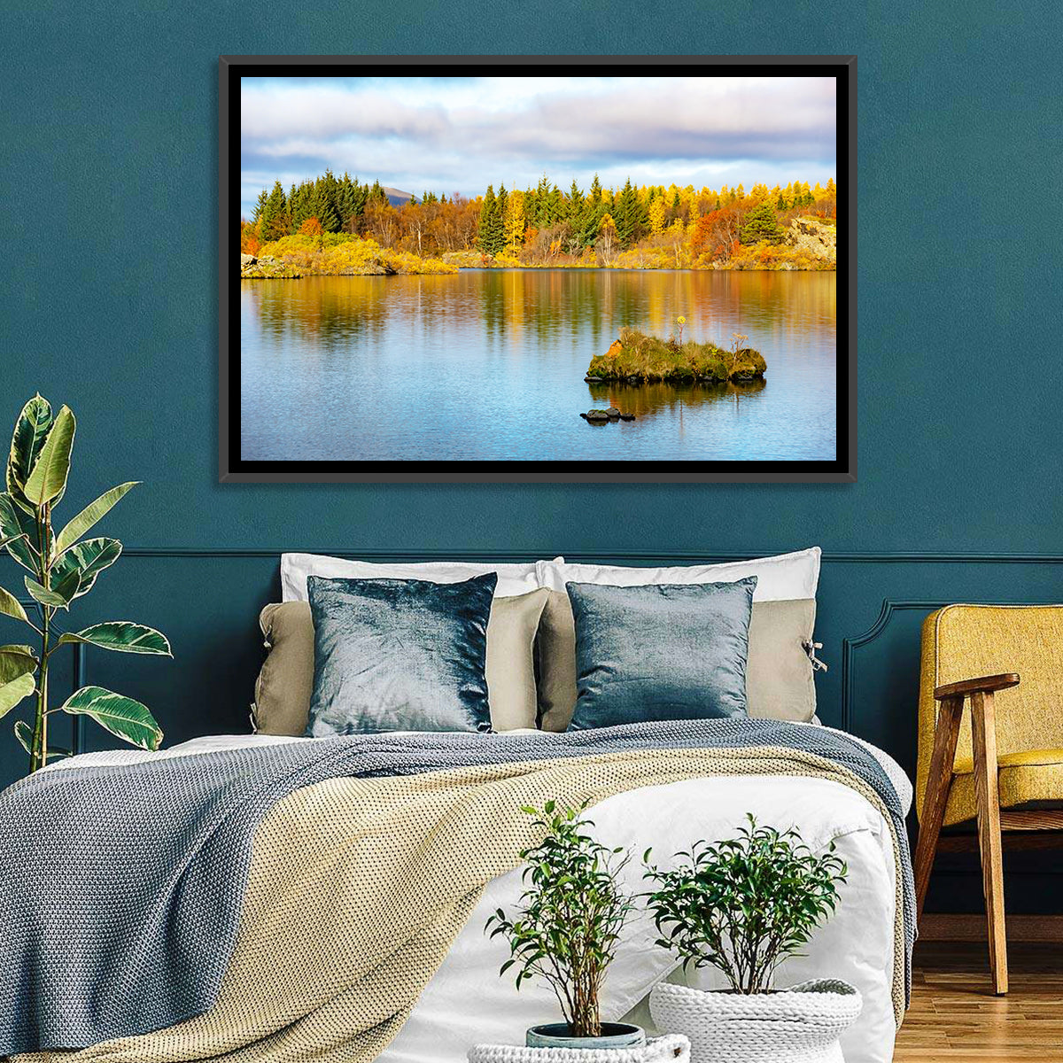 Autumn at Lake Myvatn Wall Art in a room, landscape