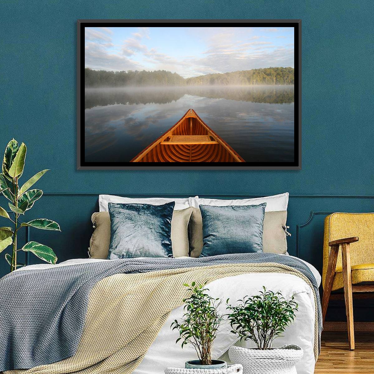 Cedar Canoe on Lake Ontario Wall Art in a room, landscape