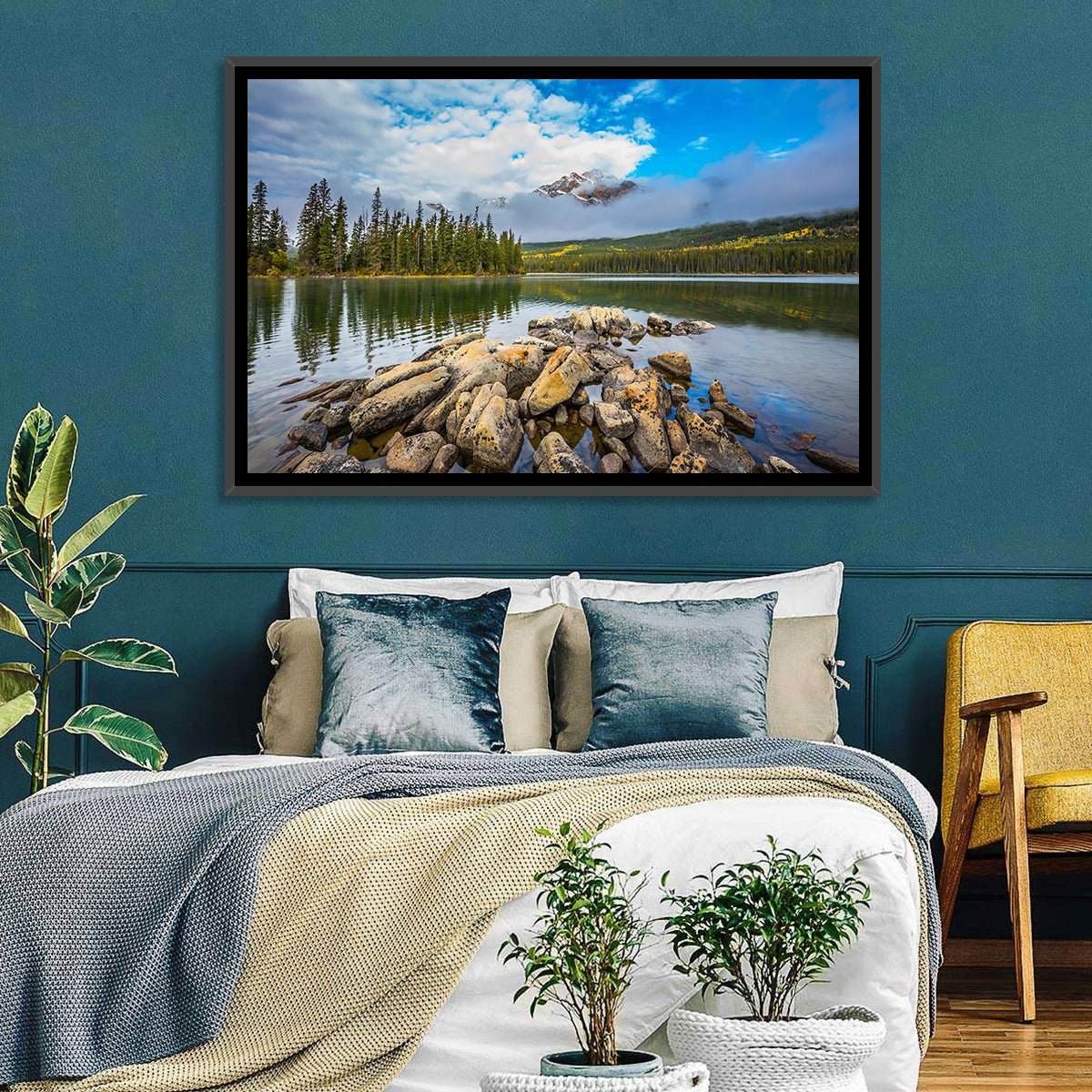 Pyramid Lake Reflections Wall Art in a room, landscape