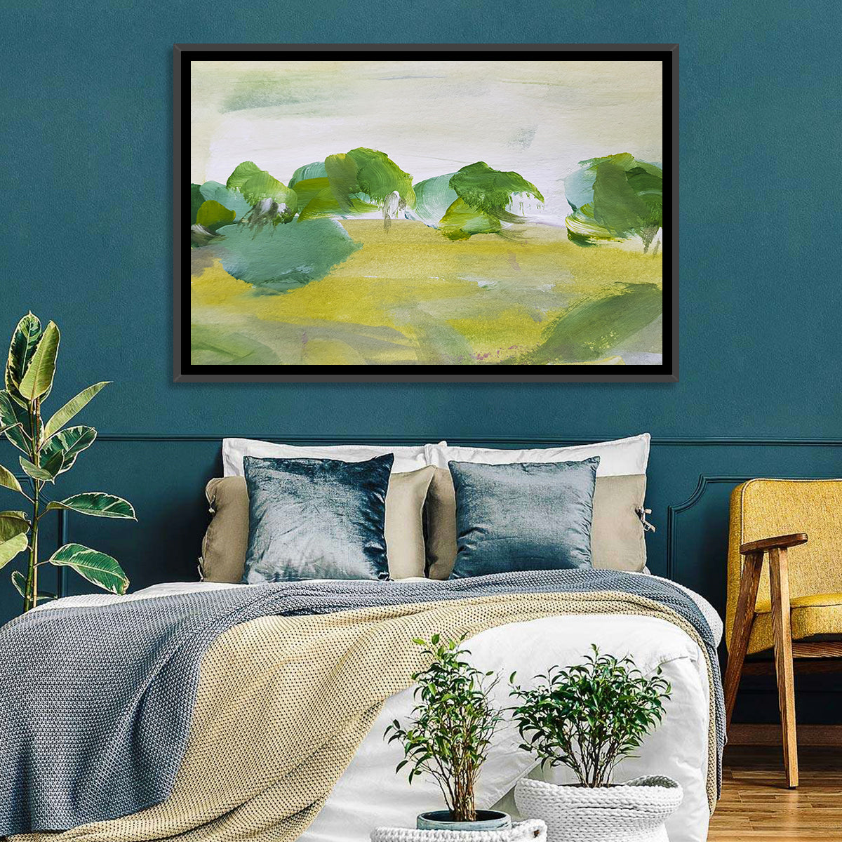 Rural Fields Abstract Wall Art in a room, landscape