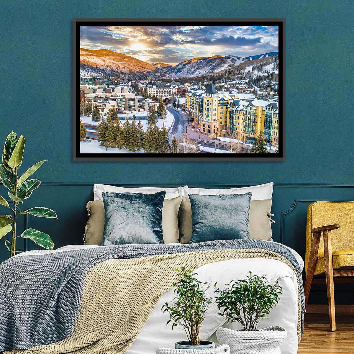 Vail Village Skyline Wall Art in a room, landscape