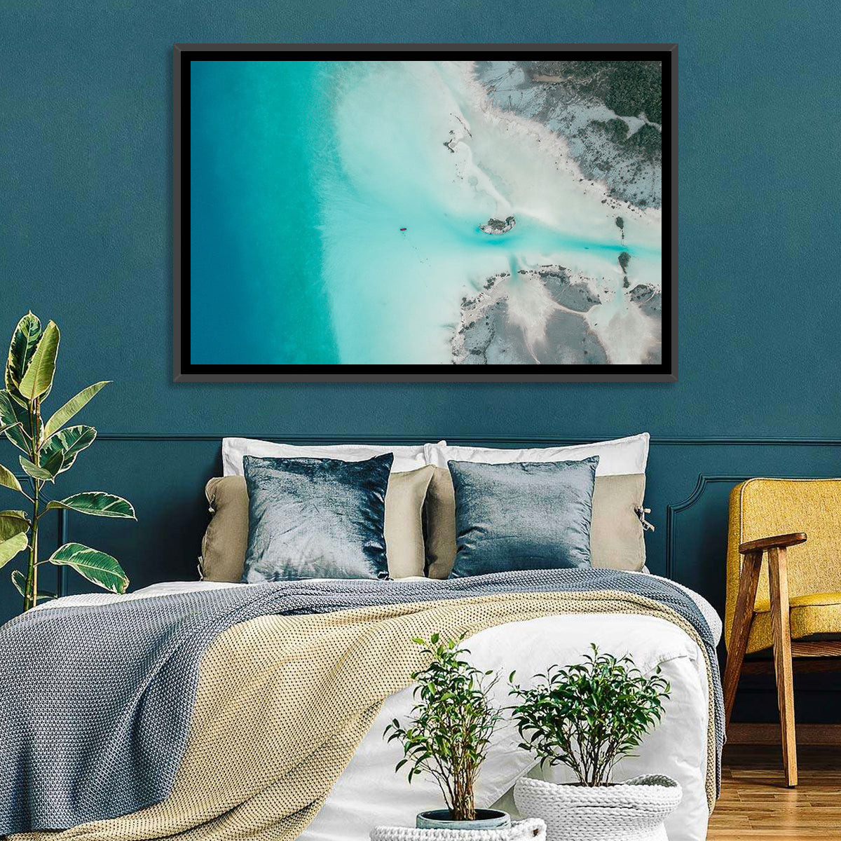 Bacalar Lagoon Aerial Wall Art in a room, landscape