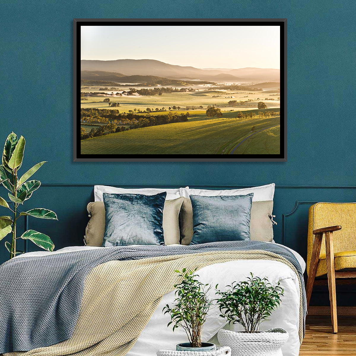 Yarra Valley Morning Mist Wall Art in a room, landscape