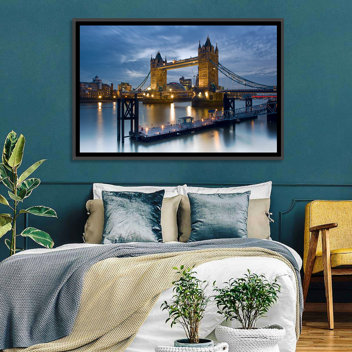 Tower Bridge at Blue Hour Wall Art in a room, landscape