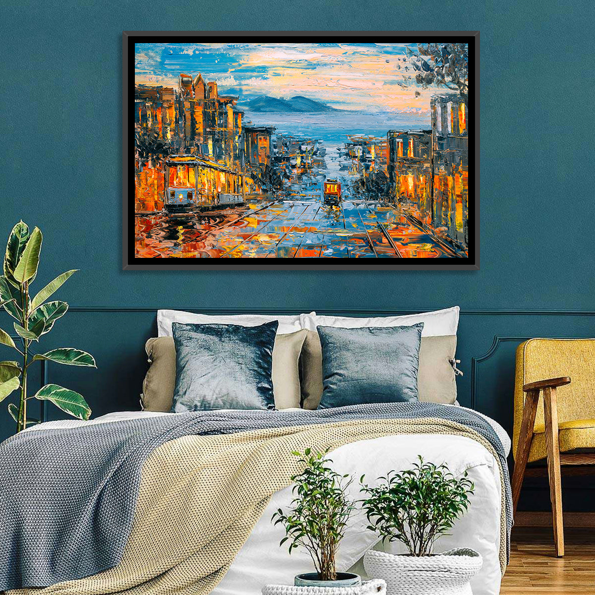 San Francisco Cable Car at Dusk Wall Art in a room, landscape