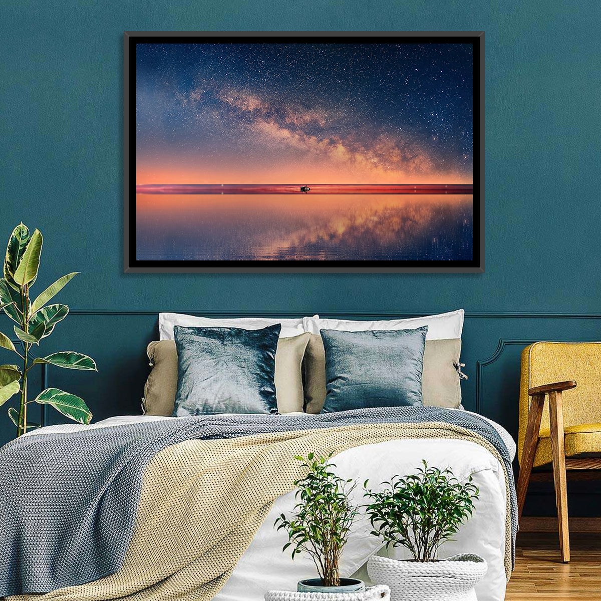Ocean Starry Night Wall Art in a room, landscape