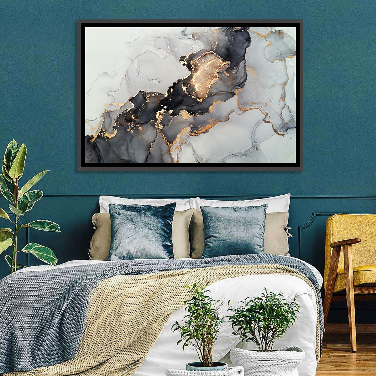 Black Fire Marble Abstract Wall Art