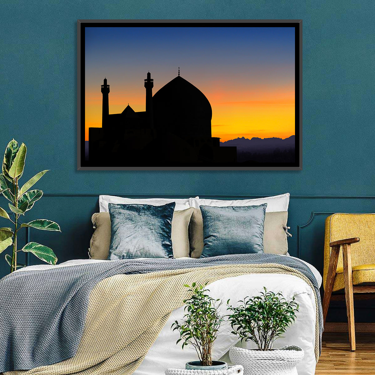 Isfahan Mosque Silhouette at Dusk Wall Art in a room, landscape